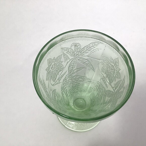 VINTAGE Jeannette‎ Glass Poinsettia 1930 Green Depression Uranium Footed Tumbler - Picture 3 of 10